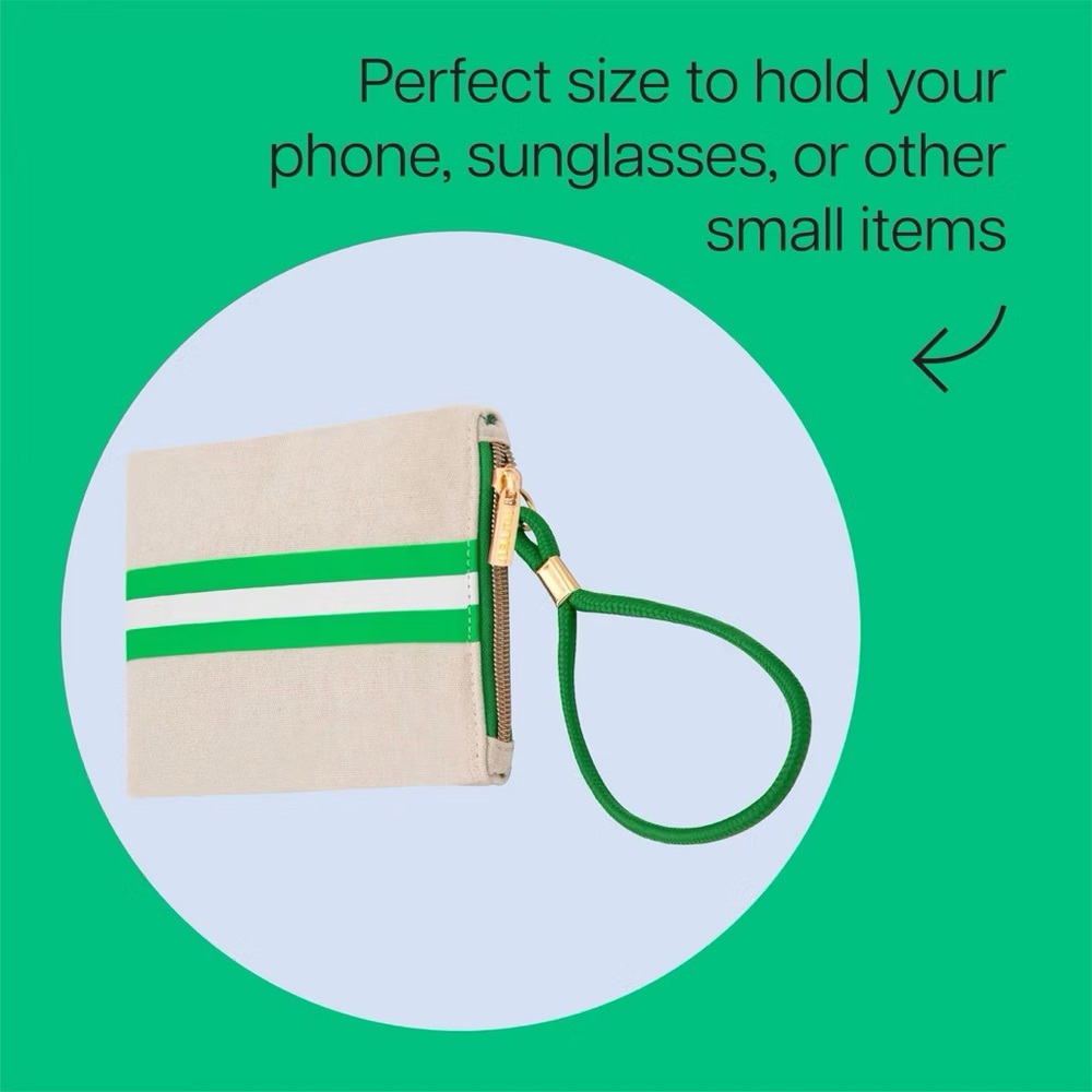 Noted nwt by Post-it Sport Court Green and White Striped Canvas Pouch Wristlet - Picture 4 of 5